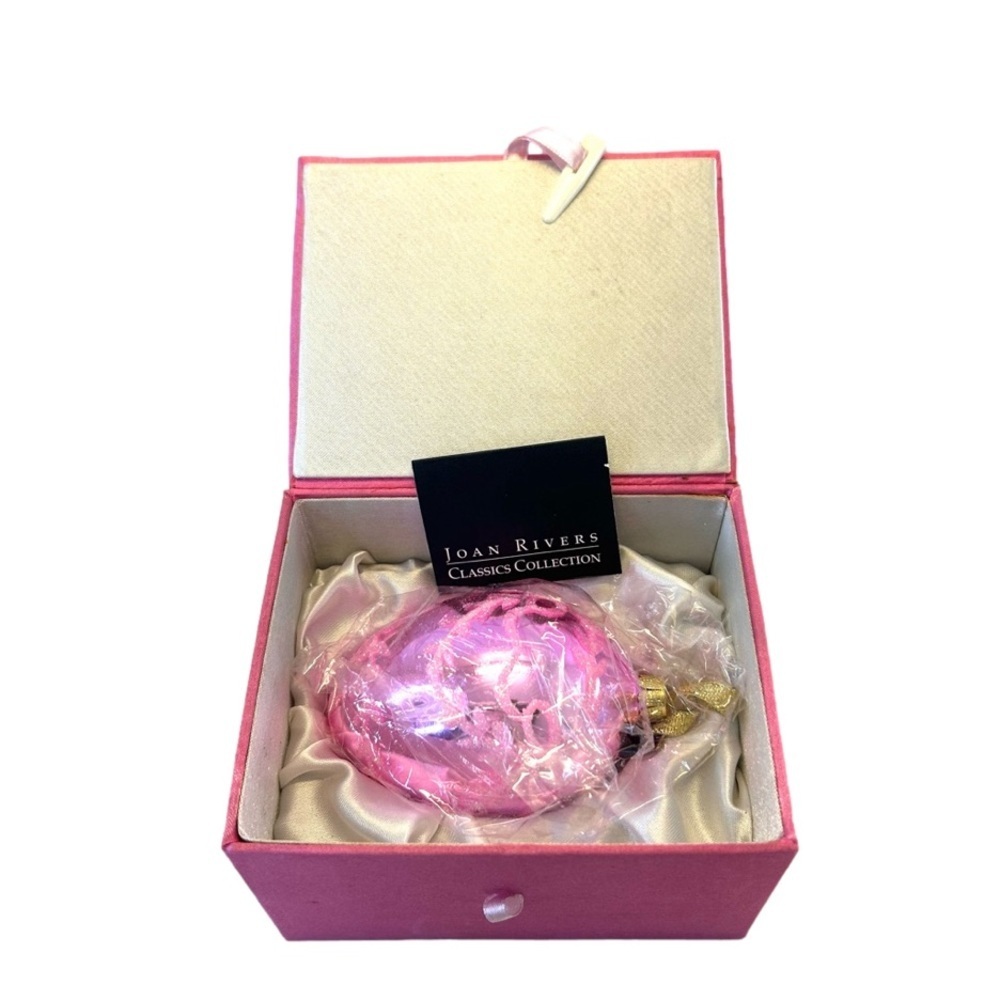 Joan Rivers Shiny Pink Egg Shaped Christmas Ornament in Pink Box